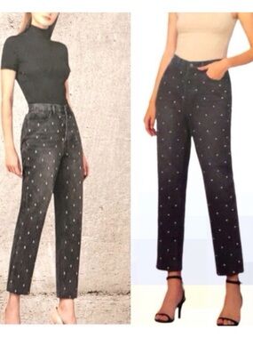 👗Simple Society Women's Black gem Studded High-Waist Jeans